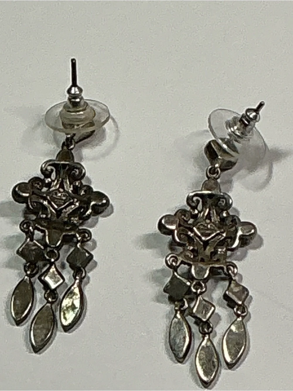 Sterling Silver Chandelier Style Dangle Earrings with Marcasite. 1.75” long